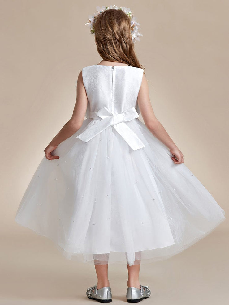 Shiny Flower Girl Dress with layer of tulle on the princess chest