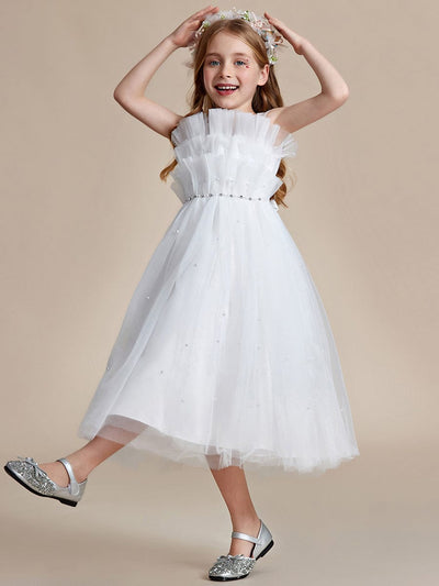 Shiny Flower Girl Dress with layer of tulle on the princess chest