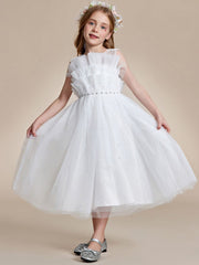 Shiny Flower Girl Dress with layer of tulle on the princess chest