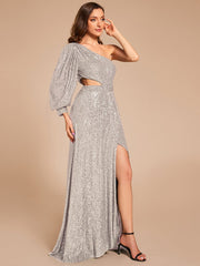 Custom Size One Shoulder Bodycon Slit Sequin Floor Length Formal Evening Dress