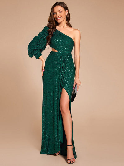 Custom Size One Shoulder Bodycon Slit Sequin Floor Length Formal Evening Dress