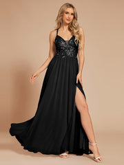 Custom Size A-line Appliqued V-neck Maxi Lace Prom Dress with Adjustable Straps