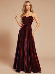 Custom Size Iridescent Mesh Spaghetti Strap V-neck A-line Prom Dress