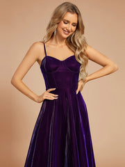 Custom Size Iridescent Mesh Spaghetti Strap V-neck A-line Prom Dress