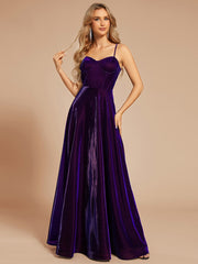 Custom Size Iridescent Mesh Spaghetti Strap V-neck A-line Prom Dress