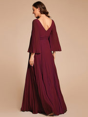 Custom Size Deep V-neck A-line Ruffles Sleeves Floor Length Chiffon Evening Dress