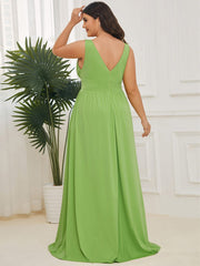 Custom Size V-Neck High Slit Empire Waist Floor-Length Evening Dress