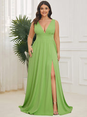 Custom Size V-Neck High Slit Empire Waist Floor-Length Evening Dress