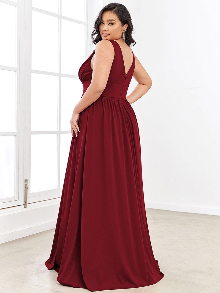 Custom Size V-Neck High Slit Empire Waist Floor-Length Evening Dress