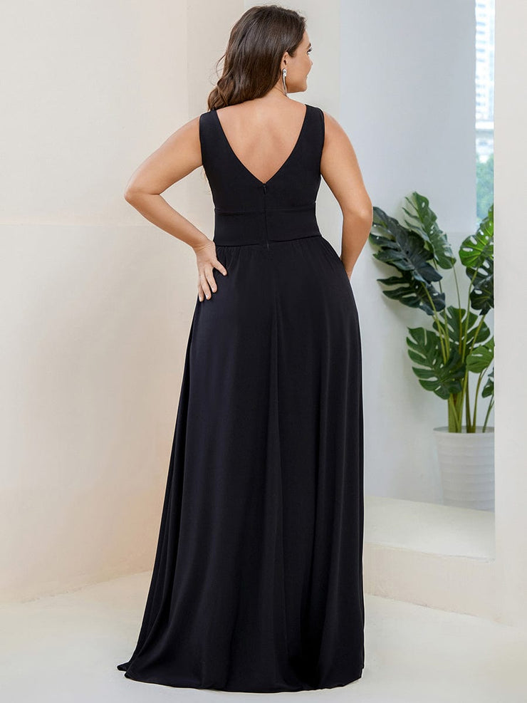 Custom Size V-Neck High Slit Empire Waist Floor-Length Evening Dress