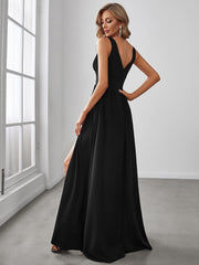 Custom Size V-Neck High Slit Empire Waist Floor-Length Evening Dress