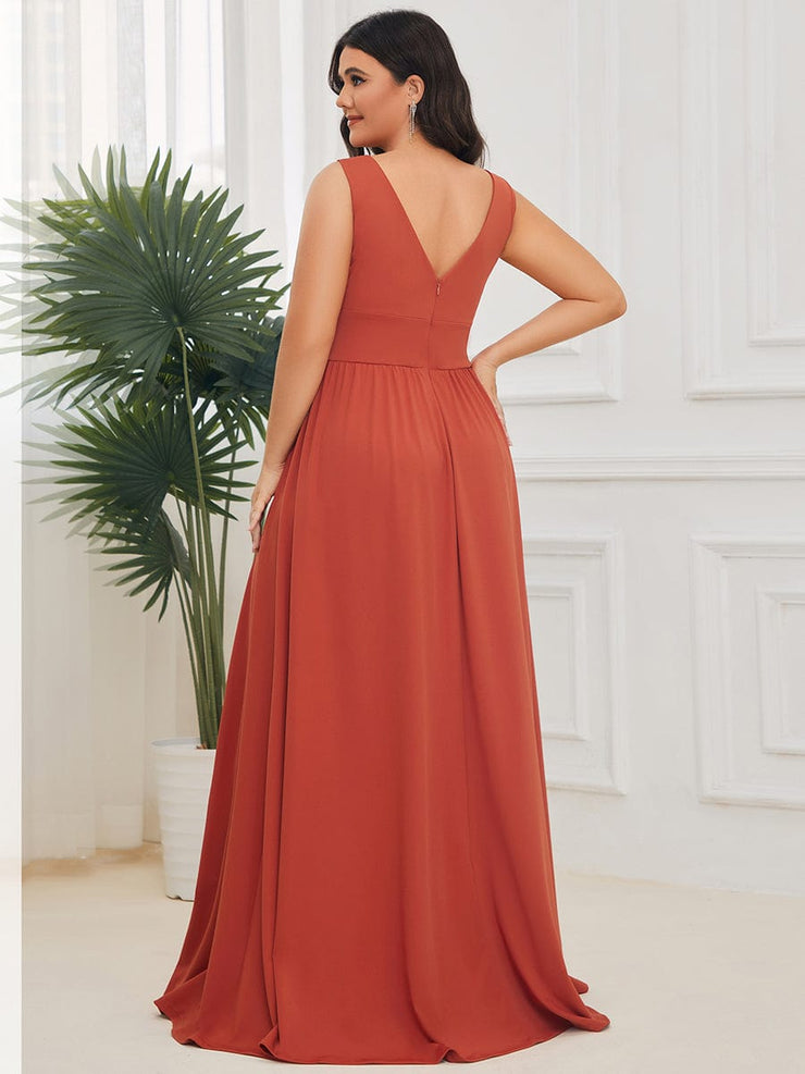 Custom Size V-Neck High Slit Empire Waist Floor-Length Evening Dress