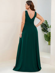 Custom Size V-Neck High Slit Empire Waist Floor-Length Evening Dress