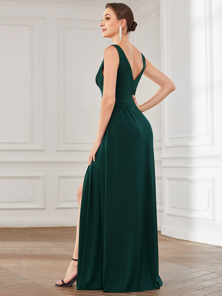 Custom Size V-Neck High Slit Empire Waist Floor-Length Evening Dress