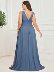 Custom Size V-Neck High Slit Empire Waist Floor-Length Evening Dress