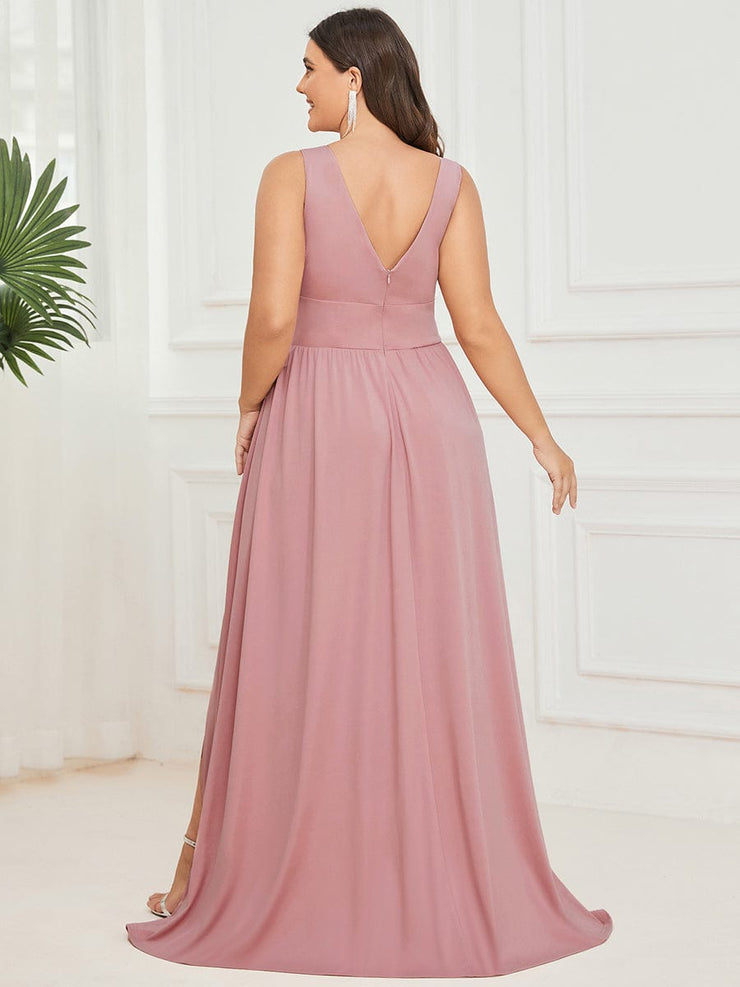 Custom Size V-Neck High Slit Empire Waist Floor-Length Evening Dress