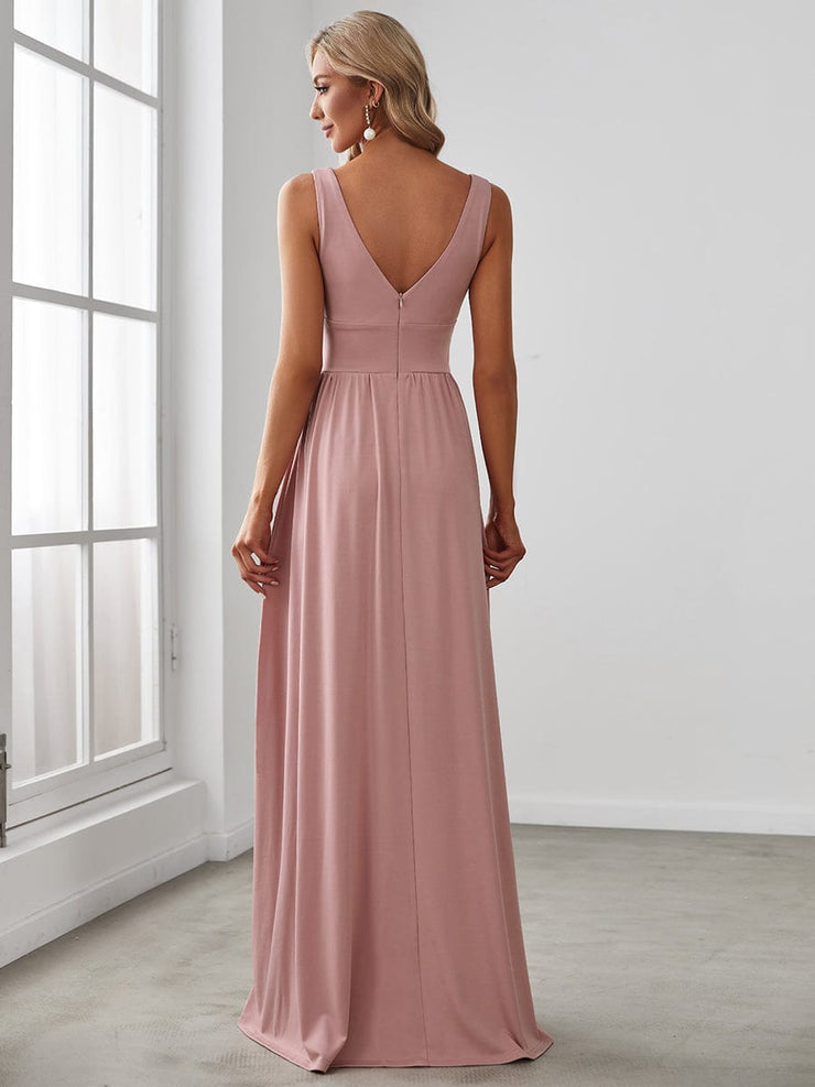 Custom Size V-Neck High Slit Empire Waist Floor-Length Evening Dress