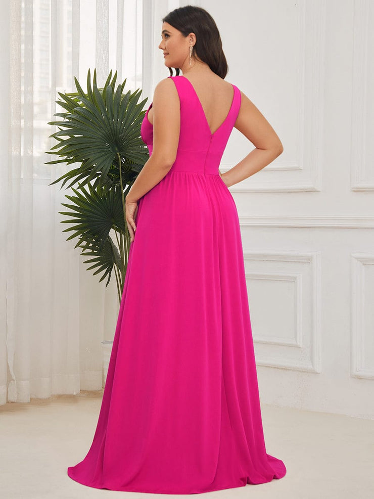 Custom Size V-Neck High Slit Empire Waist Floor-Length Evening Dress