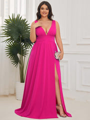 Custom Size V-Neck High Slit Empire Waist Floor-Length Evening Dress