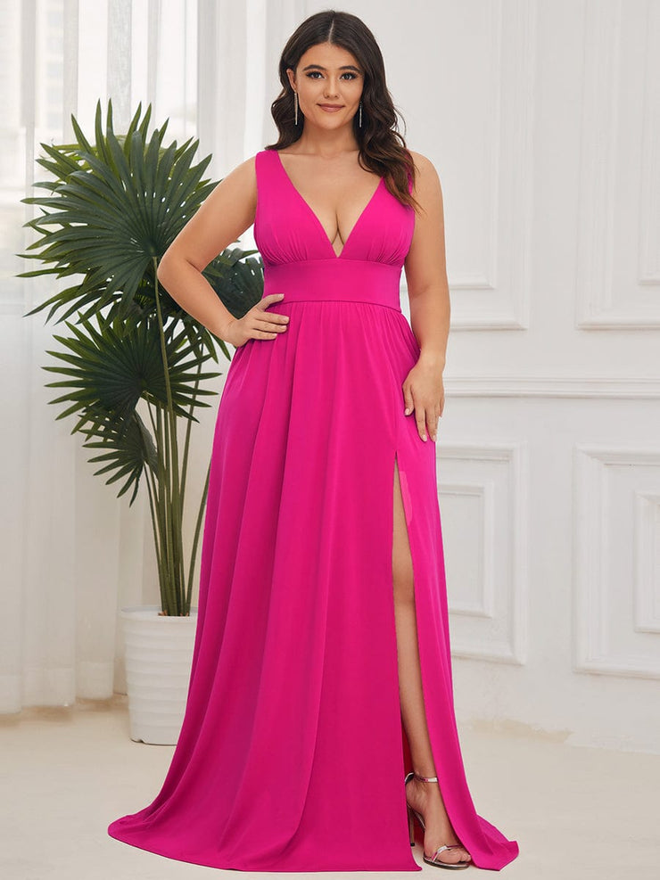 Custom Size V-Neck High Slit Empire Waist Floor-Length Evening Dress