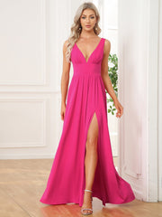 Custom Size V-Neck High Slit Empire Waist Floor-Length Evening Dress