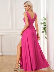 Custom Size V-Neck High Slit Empire Waist Floor-Length Evening Dress