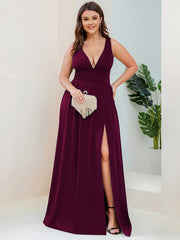 Custom Size V-Neck High Slit Empire Waist Floor-Length Evening Dress