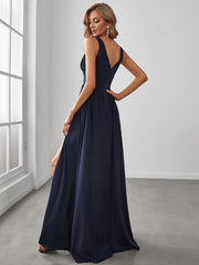 Custom Size V-Neck High Slit Empire Waist Floor-Length Evening Dress