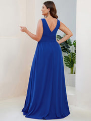 Custom Size V-Neck High Slit Empire Waist Floor-Length Evening Dress