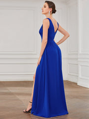 Custom Size V-Neck High Slit Empire Waist Floor-Length Evening Dress