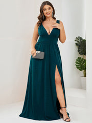 Custom Size V-Neck High Slit Empire Waist Floor-Length Evening Dress