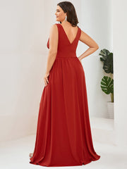 Custom Size V-Neck High Slit Empire Waist Floor-Length Evening Dress