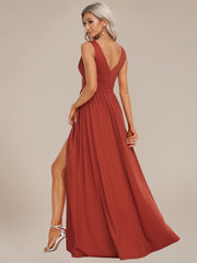 Custom Size V-Neck High Slit Empire Waist Floor-Length Evening Dress