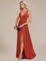 Custom Size V-Neck High Slit Empire Waist Floor-Length Evening Dress