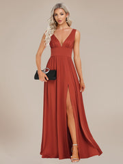 Custom Size V-Neck High Slit Empire Waist Floor-Length Evening Dress