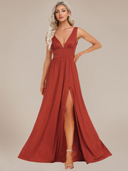 Custom Size V-Neck High Slit Empire Waist Floor-Length Evening Dress