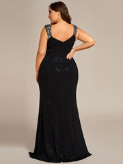 Elegant Sequin V Neck High Slit Evening Dress