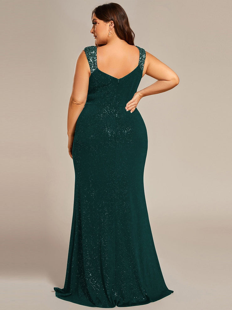 Elegant Sequin V Neck High Slit Evening Dress