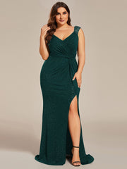 Elegant Sequin V Neck High Slit Evening Dress