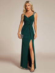 Elegant Sequin V Neck High Slit Evening Dress