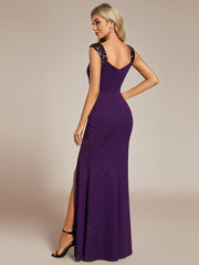 Elegant Sequin V Neck High Slit Evening Dress