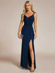 Elegant Sequin V Neck High Slit Evening Dress