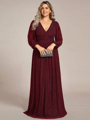 Plus Size Sparkle Long Sleeve Formal Evening Dress with A-line Silhouette