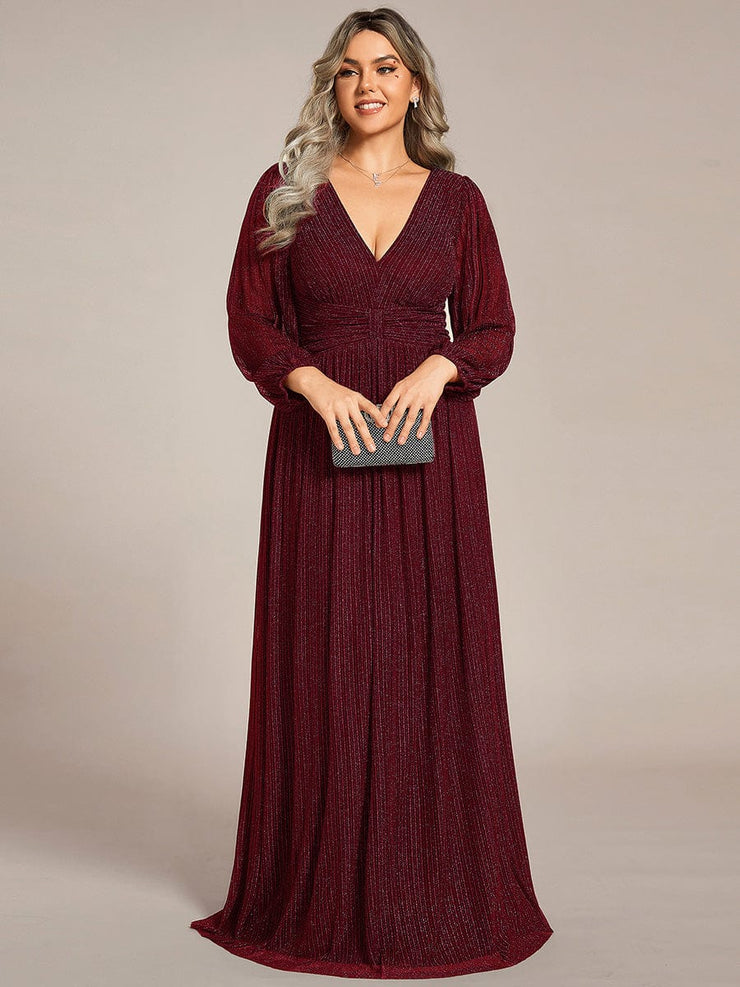 Plus Size Sparkle Long Sleeve Formal Evening Dress with A-line Silhouette