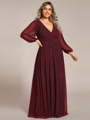 Plus Size Sparkle Long Sleeve Formal Evening Dress with A-line Silhouette