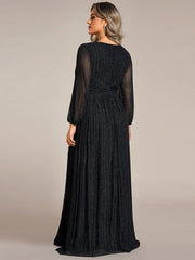 Plus Size Sparkle Long Sleeve Formal Evening Dress with A-line Silhouette