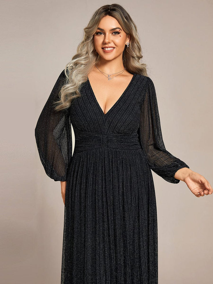 Plus Size Sparkle Long Sleeve Formal Evening Dress with A-line Silhouette