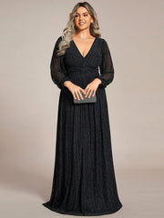 Plus Size Sparkle Long Sleeve Formal Evening Dress with A-line Silhouette