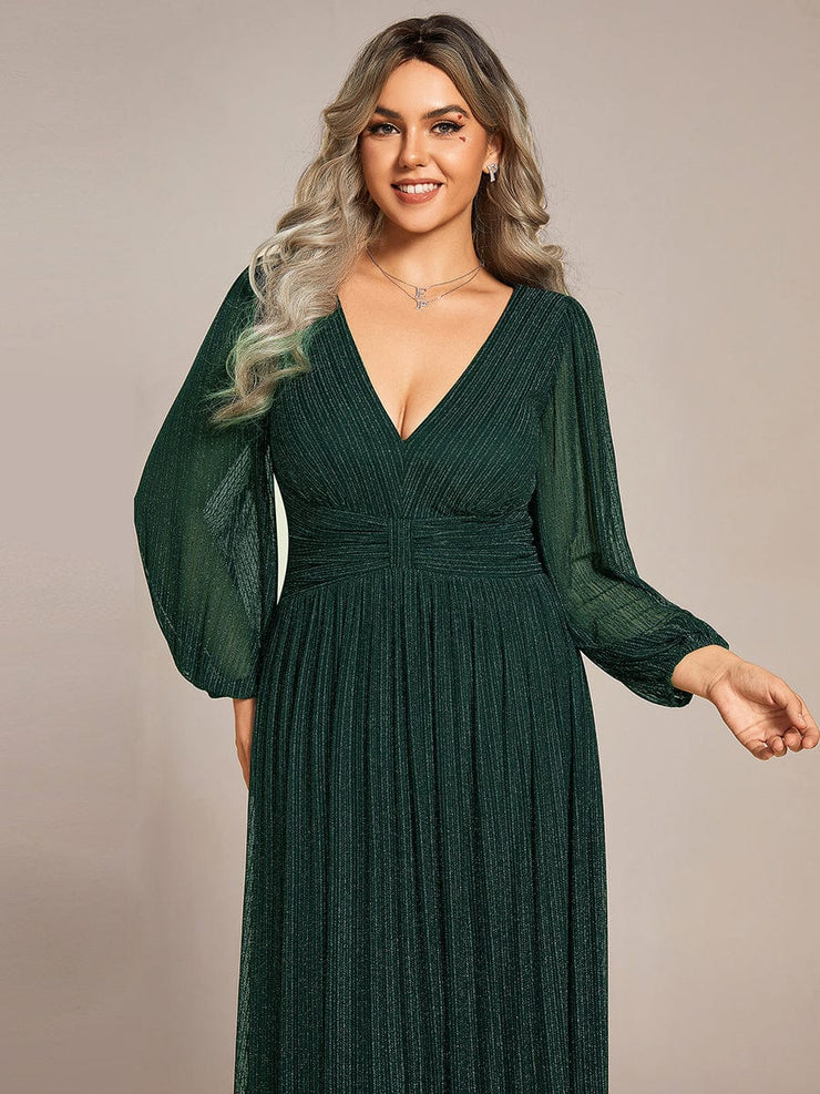 Plus Size Sparkle Long Sleeve Formal Evening Dress with A-line Silhouette