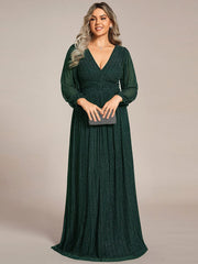 Plus Size Sparkle Long Sleeve Formal Evening Dress with A-line Silhouette